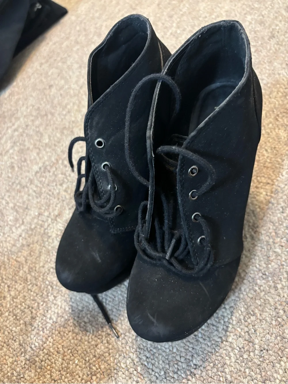 Black Lace-Up Wedge Booties for Women